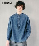 LIDNM | Mao Collar Denim L/S Shirt【NAVY】(T恤)