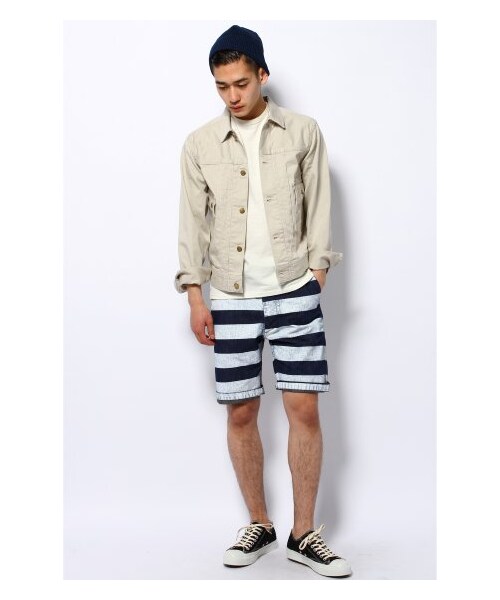 JOURNAL STANDARD J.S HOMESTEAD（ジャーナルスタンダードホームステッド）の「オリジナルプリントデニムプリズンボーダーベイカーショーツ（ショート・ハーフパンツ・メンズ・ネイビー・8/L/M/S）」の14枚目の写真