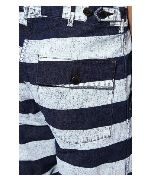 JOURNAL STANDARD J.S HOMESTEAD（ジャーナルスタンダードホームステッド）の「オリジナルプリントデニムプリズンボーダーベイカーショーツ（ショート・ハーフパンツ・メンズ・ネイビー・8/L/M/S）」の8枚目の写真