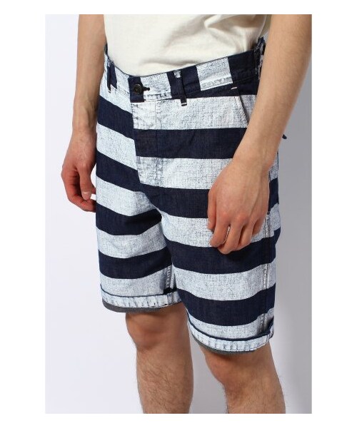 JOURNAL STANDARD J.S HOMESTEAD（ジャーナルスタンダードホームステッド）の「オリジナルプリントデニムプリズンボーダーベイカーショーツ（ショート・ハーフパンツ・メンズ・ネイビー・8/L/M/S）」の5枚目の写真