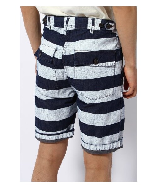 JOURNAL STANDARD J.S HOMESTEAD（ジャーナルスタンダードホームステッド）の「オリジナルプリントデニムプリズンボーダーベイカーショーツ（ショート・ハーフパンツ・メンズ・ネイビー・8/L/M/S）」の6枚目の写真