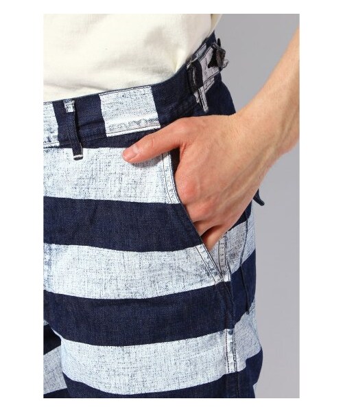 JOURNAL STANDARD J.S HOMESTEAD（ジャーナルスタンダードホームステッド）の「オリジナルプリントデニムプリズンボーダーベイカーショーツ（ショート・ハーフパンツ・メンズ・ネイビー・8/L/M/S）」の7枚目の写真