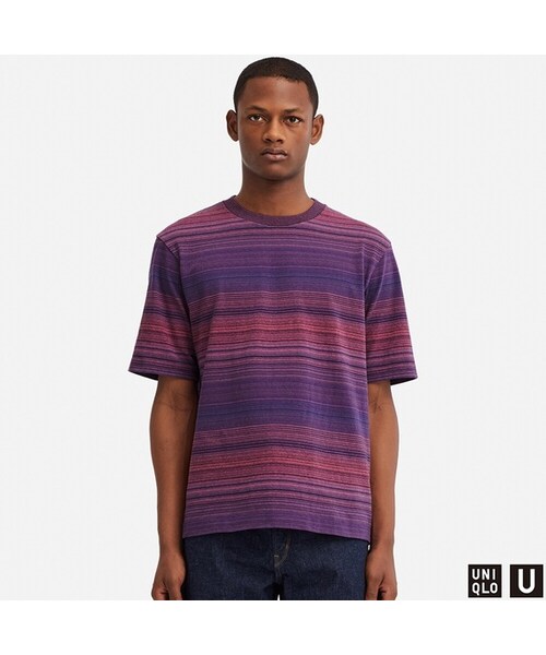 UNIQLO（ユニクロ）の「ボーダーＴ（半袖）（Tシャツ/カットソー・メンズ・NAVY 69/PURPLE 72/YELLOW 42・L/S/XXL/M/XL）」の2枚目の写真