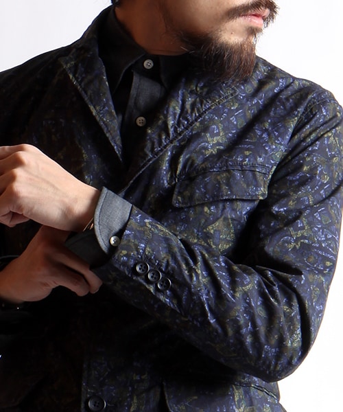 タグ付き エンジニアード ガーメンツ アンドーバージャケット ネイビー 総柄 タグ付き エンジニアード ガーメンツ アンドーバージャケット