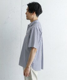 DANTON ブルー ストライプ 半袖シャツ DANTON（ダントン）の「DANTON×DOORS 別注ストライプ半袖ワイド