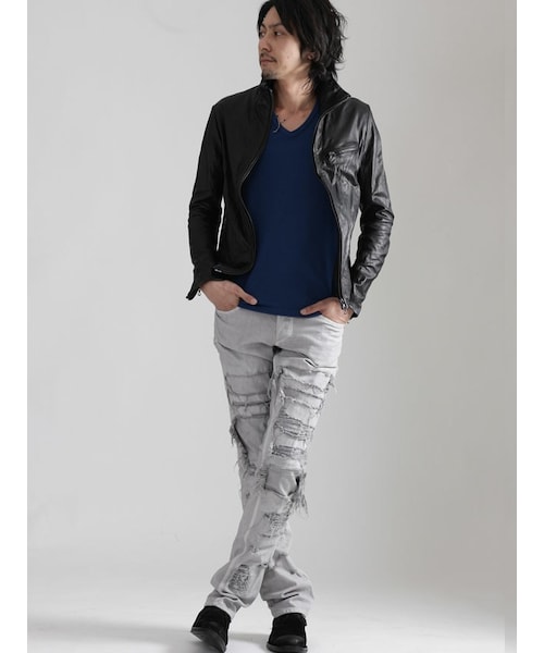 希少】SHELLAC カウレザー シングルライダース y2k ブルー 46 希少