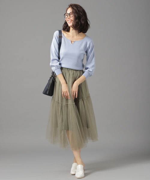 Andemiu（アンデミュウ）の「フロントアクセツキニット7分袖（トップス・オフホワイト/ピンク/ブルー/ネイビー）」の7枚目の写真