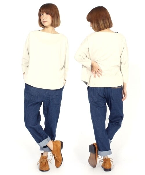 RNA-N（アールエヌエーエヌ）の「フレンチワークパンツ（パンツ・レディース・クリーム/ネイビー・S/M）」の2枚目の写真
