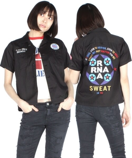 RNA SWEAT(アールエヌエースウェット)の「<予約>エアプレーン柄シャツ(トップス・レディース・ブラック/オリーブ/ベージュ・M)」の1枚目の写真