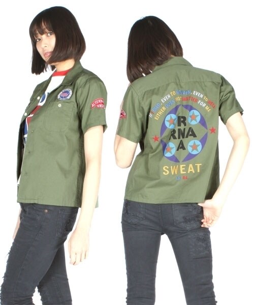 RNA SWEAT(アールエヌエースウェット)の「<予約>エアプレーン柄シャツ(トップス・レディース・ブラック/オリーブ/ベージュ・M)」の4枚目の写真