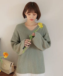 DHOLIC | リブVネックルーズニット(ニット/セーター)