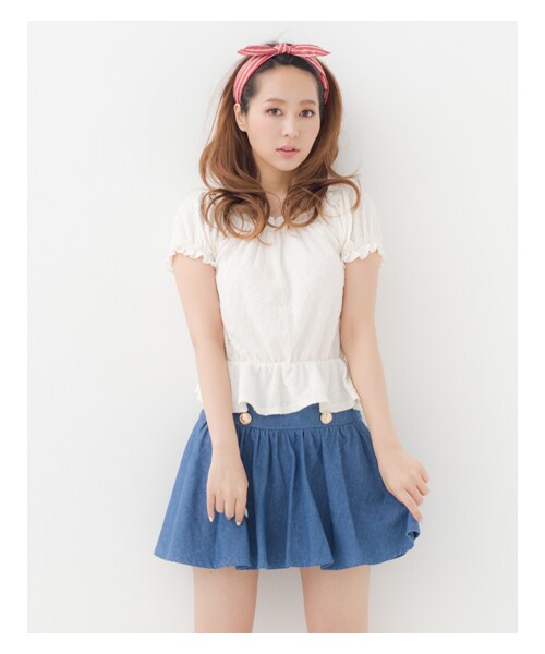 INGNI(イング)の「ハイウエストギャザーフレアキュロット(スカート・レディース・オフホワイト/ブルー/アイスブルー・M)」の11枚目の写真