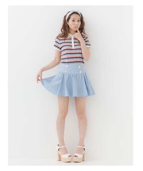 INGNI(イング)の「ハイウエストギャザーフレアキュロット(スカート・レディース・オフホワイト/ブルー/アイスブルー・M)」の9枚目の写真