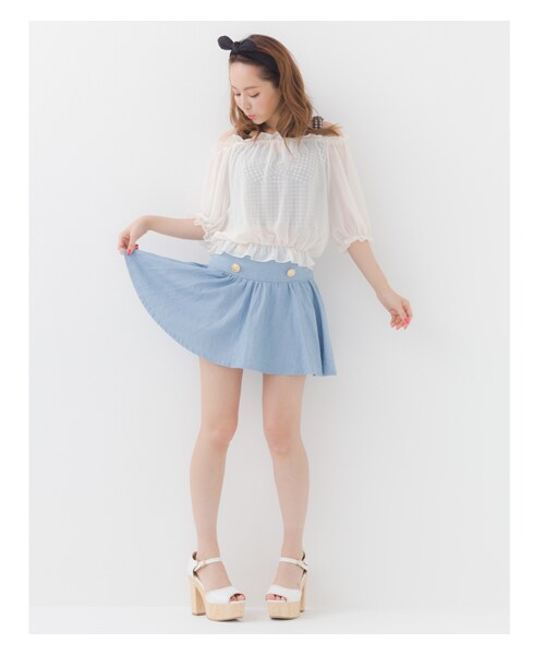 INGNI(イング)の「ハイウエストギャザーフレアキュロット(スカート・レディース・オフホワイト/ブルー/アイスブルー・M)」の7枚目の写真