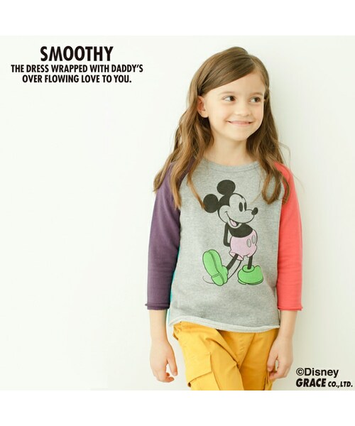 Smoothy スムージー の Smoothy スムージー 子供服 ミッキー ラグランロンtee 10cs 10 トップス Wear