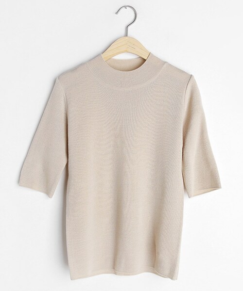 DHOLIC（ディーホリック）の「ハーフネック半袖二ット（ニット/セーター・レディース・ピンク/ホワイト/ブラック/ベージュ・FREE）」の4枚目の写真