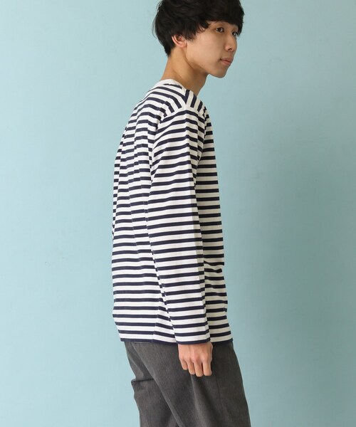 FORK&SPOON(フォークアンドスプーン)の「FORK&SPOON ボーダーロングスリーブTシャツ(トップス・メンズ・OFFxNVY/OFFxGRY・4/5)」の1枚目の写真