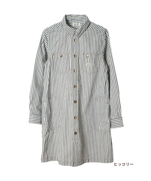 w closet(ダブルクローゼット)の「7ozスラブ入りデニムシャツワンピース(ワンピース/ドレス・レディース・ブルー/ヒッコリー/ネイビーヒッコリー・FREE)」の3枚目の写真