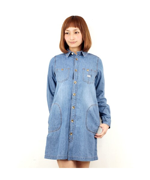 w closet(ダブルクローゼット)の「7ozスラブ入りデニムシャツワンピース(ワンピース/ドレス・レディース・ブルー/ヒッコリー/ネイビーヒッコリー・FREE)」の1枚目の写真