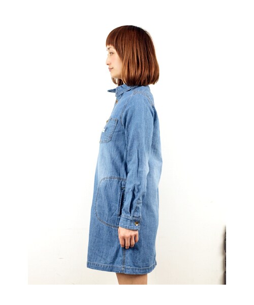 w closet(ダブルクローゼット)の「7ozスラブ入りデニムシャツワンピース(ワンピース/ドレス・レディース・ブルー/ヒッコリー/ネイビーヒッコリー・FREE)」の9枚目の写真