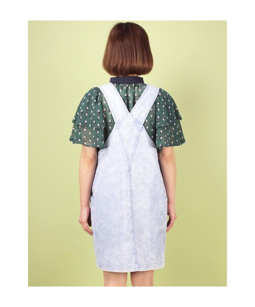 w closet（ダブルクローゼット）の「カツラギケミカルウォッシュＶネックジャンパースカート（ワンピース/ドレス・レディース・レモンイエロー/ミント/サックス・FREE）」の9枚目の写真