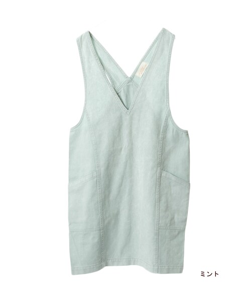 w closet（ダブルクローゼット）の「カツラギケミカルウォッシュＶネックジャンパースカート（ワンピース/ドレス・レディース・レモンイエロー/ミント/サックス・FREE）」の3枚目の写真