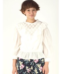 w closet | フリル付きレース切替７分袖ブラウス(トップス)
