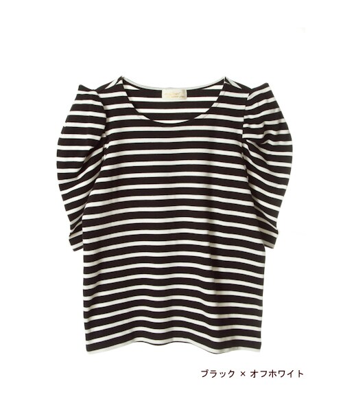 w closet(ダブルクローゼット)の「ボーダーパワーショルダープルオーバー(トップス・レディース・オフホワイト×ブラック/ブルー×オフホワイト/ブラック×オフホワイト・FREE)」の4枚目の写真