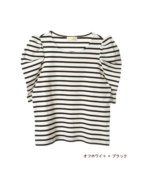 w closet(ダブルクローゼット)の「ボーダーパワーショルダープルオーバー(トップス・レディース・オフホワイト×ブラック/ブルー×オフホワイト/ブラック×オフホワイト・FREE)」の2枚目の写真