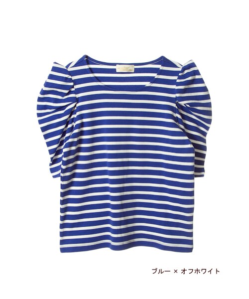 w closet(ダブルクローゼット)の「ボーダーパワーショルダープルオーバー(トップス・レディース・オフホワイト×ブラック/ブルー×オフホワイト/ブラック×オフホワイト・FREE)」の3枚目の写真