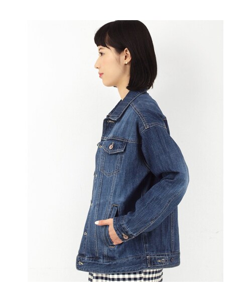 w closet(ダブルクローゼット)の「10ozスラブインディゴデニムGジャン(トップス・レディース・ブルー×デニム/オフホワイト×カツラギ/イエロー×カツラギ・FREE)」の8枚目の写真