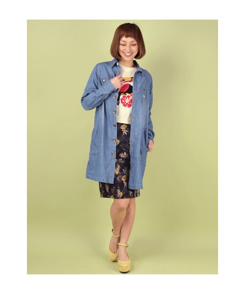 w closet(ダブルクローゼット)の「6ozデニム長袖シャツワンピース(ワンピース/ドレス・レディース・ブルー/ヒッコリー/ネイビーヒッコリー・FREE)」の11枚目の写真