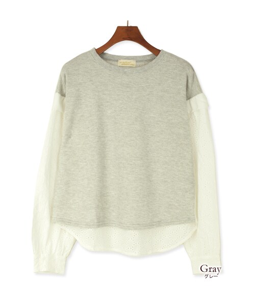 w closet（ダブルクローゼット）の「裏毛×袖レースクルーネックプルオーバー（トップス・レディース・オフホワイト/ミント/グレー・FREE）」の4枚目の写真