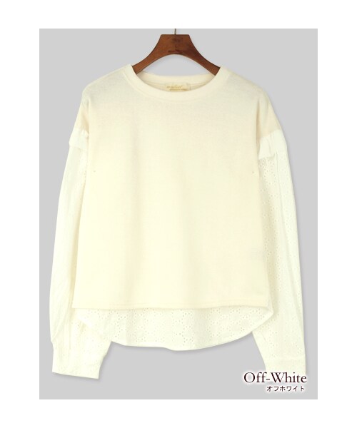 w closet（ダブルクローゼット）の「裏毛×袖レースクルーネックプルオーバー（トップス・レディース・オフホワイト/ミント/グレー・FREE）」の2枚目の写真