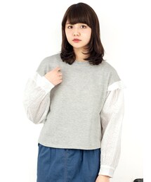 w closet | 裏毛×袖レースクルーネックプルオーバー(トップス)