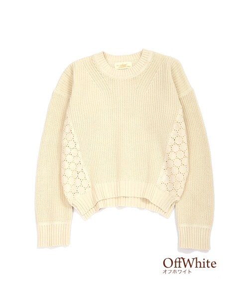 w closet（ダブルクローゼット）の「5Ｇ畦編みレース継ぎニットプルオーバー（トップス・レディース・オフホワイト/ミント/イエロー/サックス・FREE）」の2枚目の写真