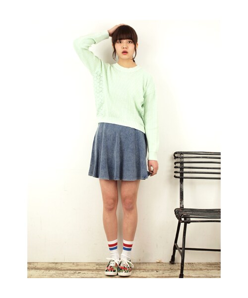 w closet（ダブルクローゼット）の「5Ｇ畦編みレース継ぎニットプルオーバー（トップス・レディース・オフホワイト/ミント/イエロー/サックス・FREE）」の12枚目の写真