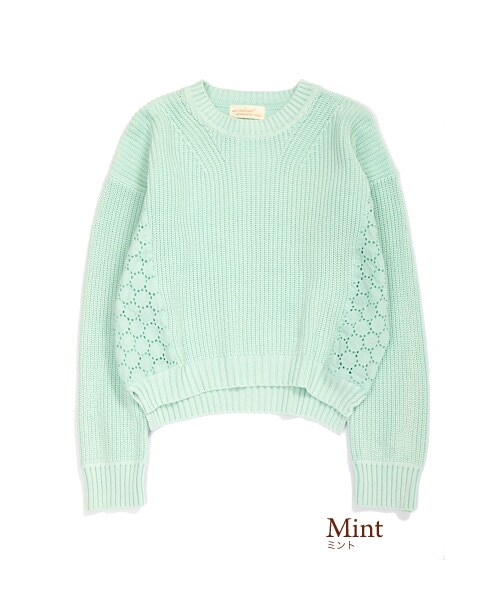 w closet（ダブルクローゼット）の「5Ｇ畦編みレース継ぎニットプルオーバー（トップス・レディース・オフホワイト/ミント/イエロー/サックス・FREE）」の3枚目の写真