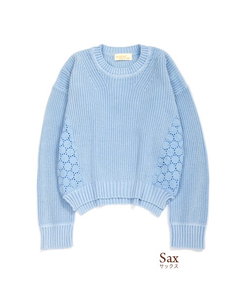 w closet（ダブルクローゼット）の「5Ｇ畦編みレース継ぎニットプルオーバー（トップス・レディース・オフホワイト/ミント/イエロー/サックス・FREE）」の5枚目の写真