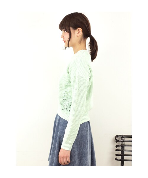 w closet（ダブルクローゼット）の「5Ｇ畦編みレース継ぎニットプルオーバー（トップス・レディース・オフホワイト/ミント/イエロー/サックス・FREE）」の10枚目の写真
