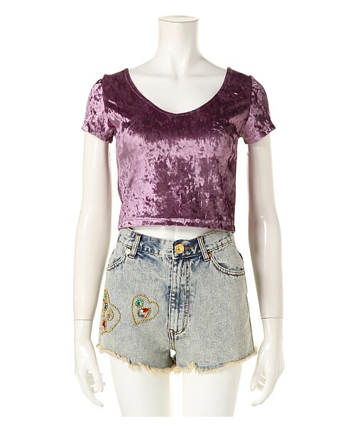 FIG&VIPER（フィグアンドバイパー）の「ベロアショートTOP（トップス・レディース・グレー/ピンク/パープル/ホワイト・FREE）」の3枚目の写真