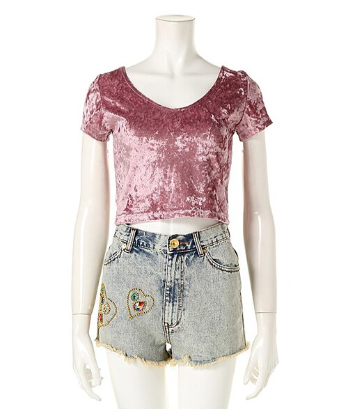 FIG&VIPER（フィグアンドバイパー）の「ベロアショートTOP（トップス・レディース・グレー/ピンク/パープル/ホワイト・FREE）」の4枚目の写真