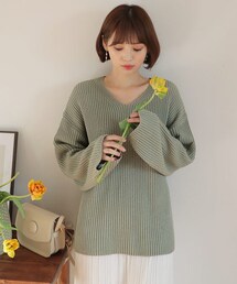 DHOLIC | リブVネックルーズニット(ニット/セーター)
