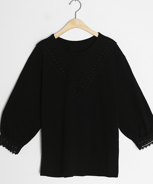 DHOLIC（ディーホリック）の「レースラインTシャツ（Tシャツ/カットソー・レディース・ホワイト/ブラック/パープル・FREE）」の2枚目の写真