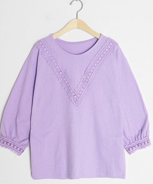 DHOLIC（ディーホリック）の「レースラインTシャツ（Tシャツ/カットソー・レディース・ホワイト/ブラック/パープル・FREE）」の3枚目の写真