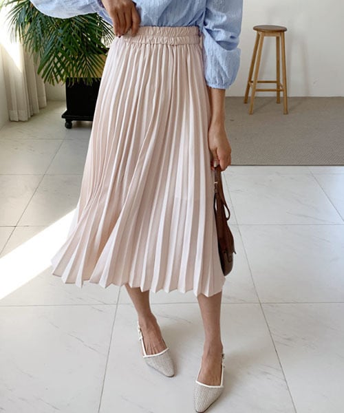 DHOLIC（ディーホリック）の「プリーツフレアロングスカート（スカート・レディース・イエロー/ホワイト/ブルー・FREE）」の2枚目の写真