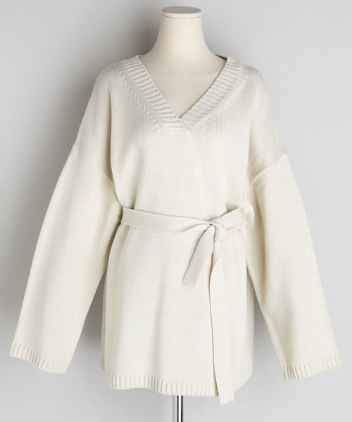 DHOLIC（ディーホリック）の「ストラップSETルーズVネックニット（ニット/セーター・レディース・グリーン/ホワイト/オレンジ/ブラック・FREE）」の2枚目の写真