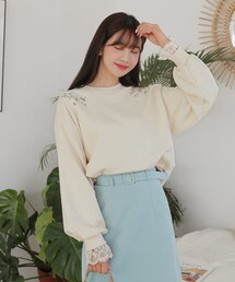 DHOLIC | 花柄刺繍レーススリーブスウェット(スウェット)