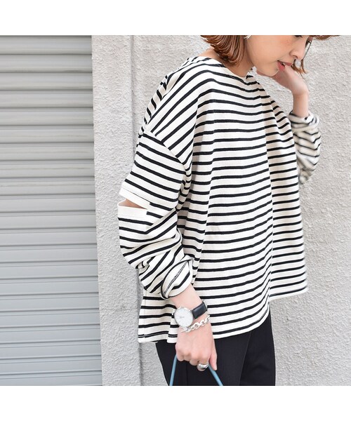 no brand（ノーブランド）の「[ RE-ARRIVAL ]ボーダースリットPO（Tシャツ/カットソー・レディース・その他）」の4枚目の写真