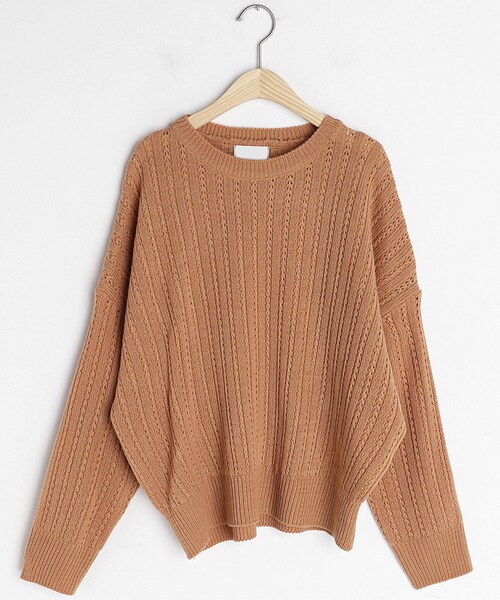 DHOLIC（ディーホリック）の「パンチングラインルーズニット（ニット/セーター・レディース・グリーン/ホワイト/ベージュ/ブラウン・FREE）」の3枚目の写真